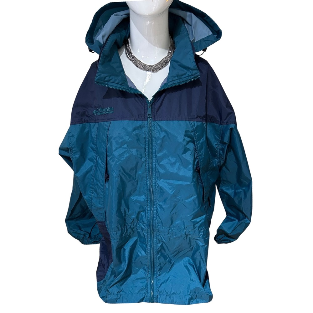 Vtg 90s Columbia Sportswear Company Jacket Windbreaker Sz Large Teal Blue Navy